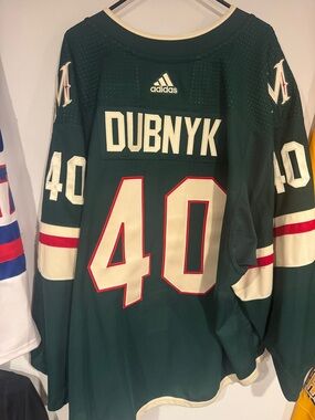 adidas Dark Green Dubnyk #40 Minnesota Hockey Jersey